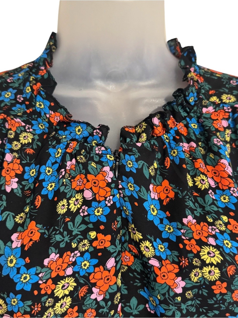 Black-Multi Floral Blouse w/Zipper YOU DECIDE how DEEP the V-Neck PLUS: 3X #11 - Picture 2 of 12